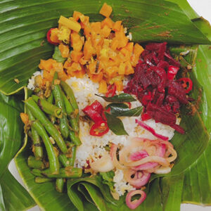 Sri Lankan Chicken Rice & Curry Wrapped with Banana Leaf